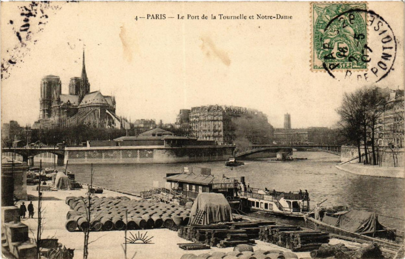 Carte postale ancienne Paris (4e) Le Port de la Tournelle et N - D à Paris 4e