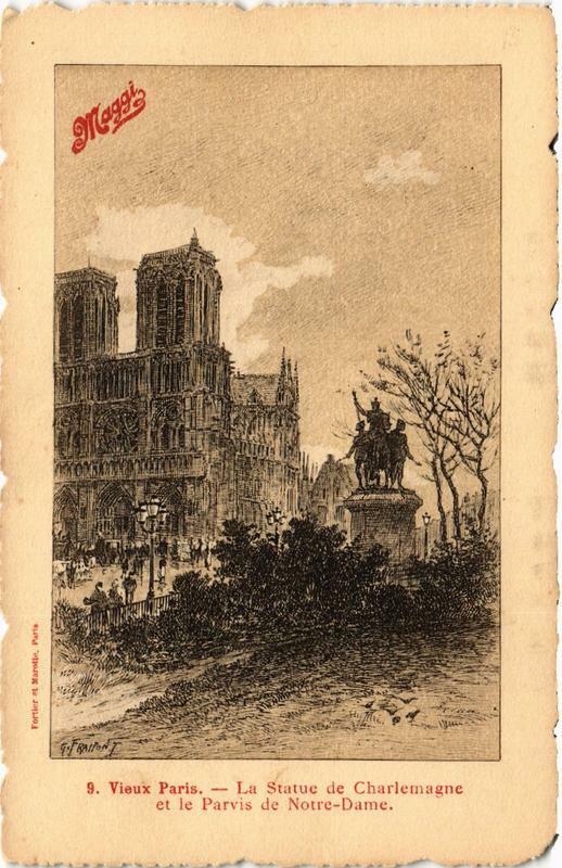Carte postale ancienne Paris (4e) La Statue de Charlemagne et le Parvis de N - D à Paris 4e