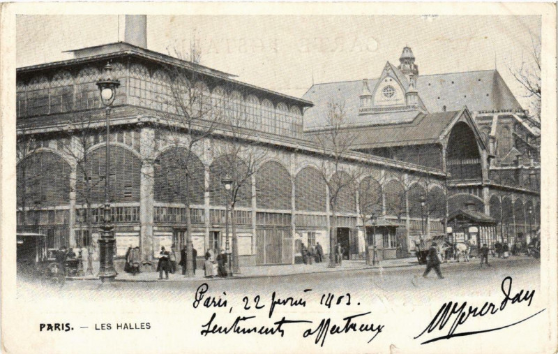 Carte postale ancienne Paris (1e) Les Halles à Paris 1er