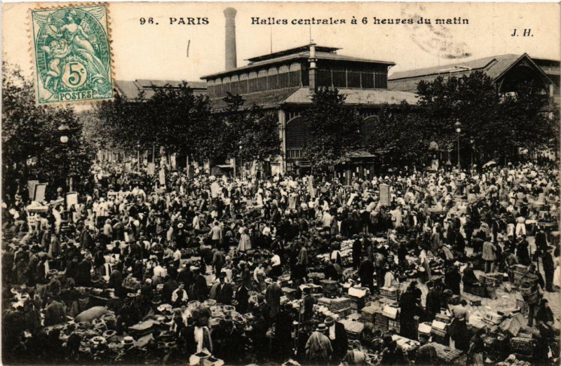 Carte postale ancienne Paris 1e Les Halles. Centrales. a 6 heures le matin à Paris 1er