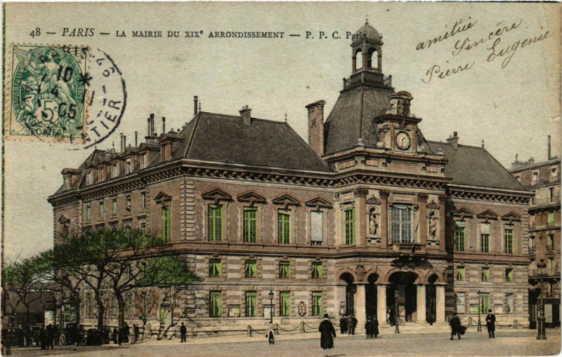 Carte postale ancienne La mairie du XIXe arrondissement à Paris 19e