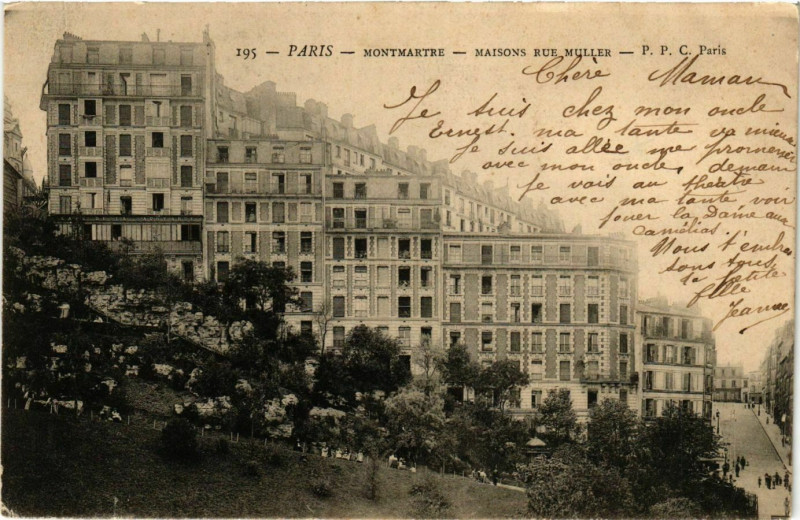 Carte postale ancienne Montmartre - Maisons Rue Muller à Paris 18e
