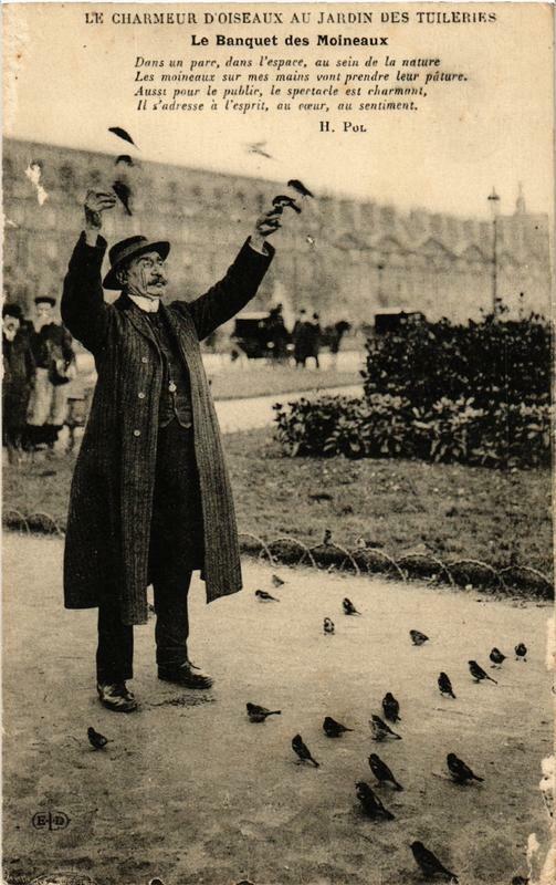 Carte postale ancienne Le Charmeur d'Oiseaux au Jardin des Tuileries à Paris 6e