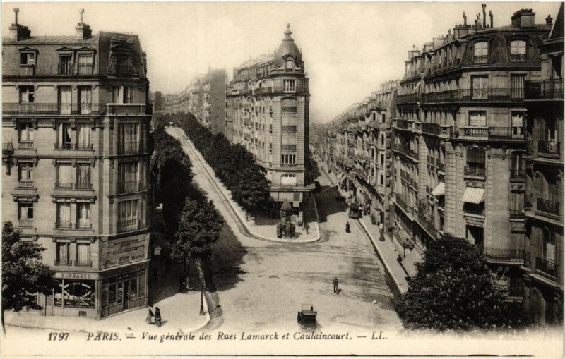 Carte postale ancienne Vue générale des Rues Lamarck et Caulaincourt à Paris 18e