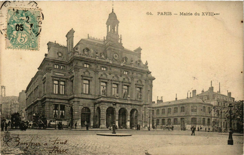 Carte postale ancienne Mairie du XVIIIeme à Paris 18e