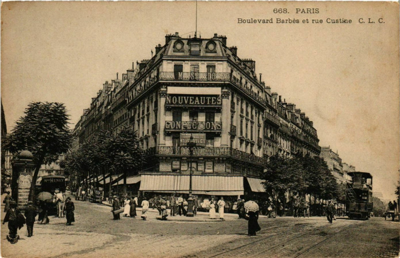 Carte postale ancienne Boulevard Barbès et rue Custine à Paris 18e