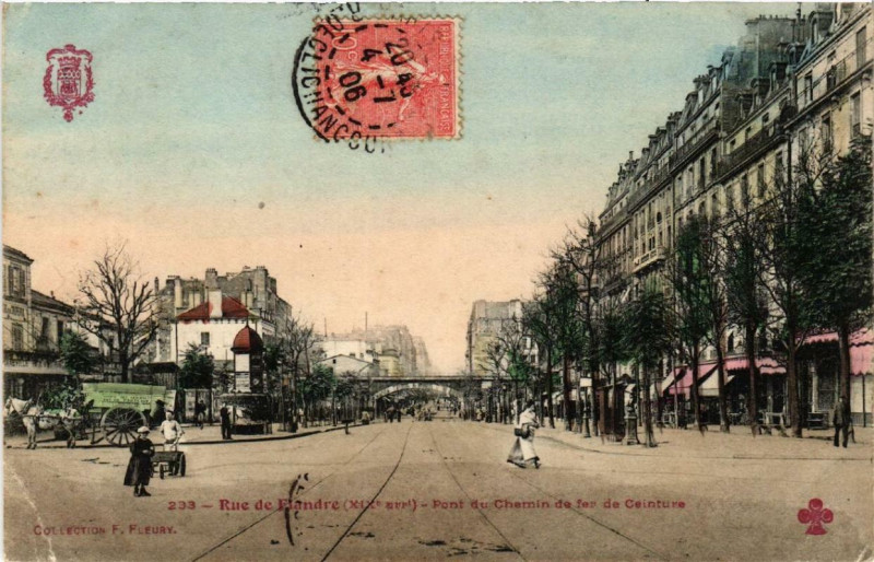 Carte postale ancienne Rue de Flandre - Pont du Chemin de fer de Ceinture à Paris 19e