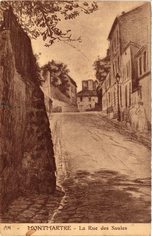 Carte postale ancienne Montmartre - La Rue des Saules à Paris 18e