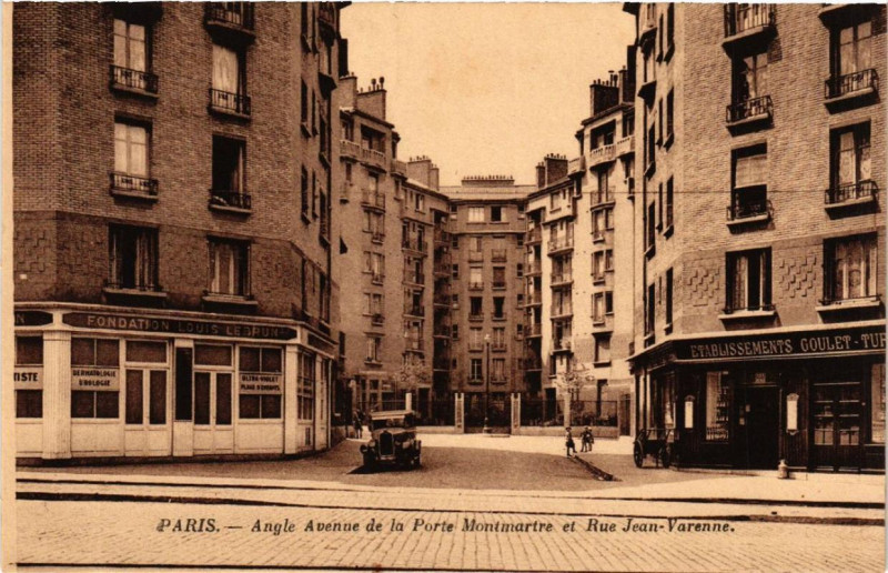 Carte postale ancienne Angle Avenue de la Porte Montmartre et Rue Jean-Varenne à Paris 18e