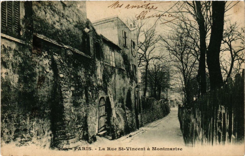 Carte postale ancienne La Rue Saint-Vincent à Montmartre à Paris 18e