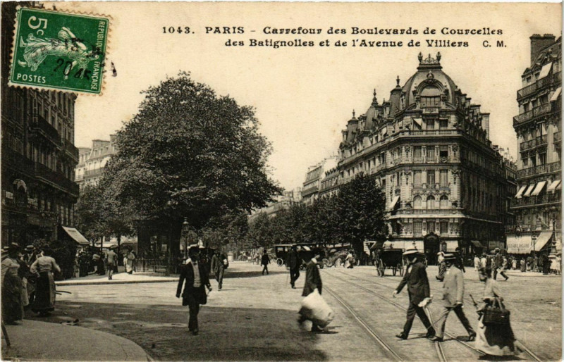 Carte postale ancienne Paris 17e Carrefour Bd de Courcelles Bd des Batignolles à Paris 8e