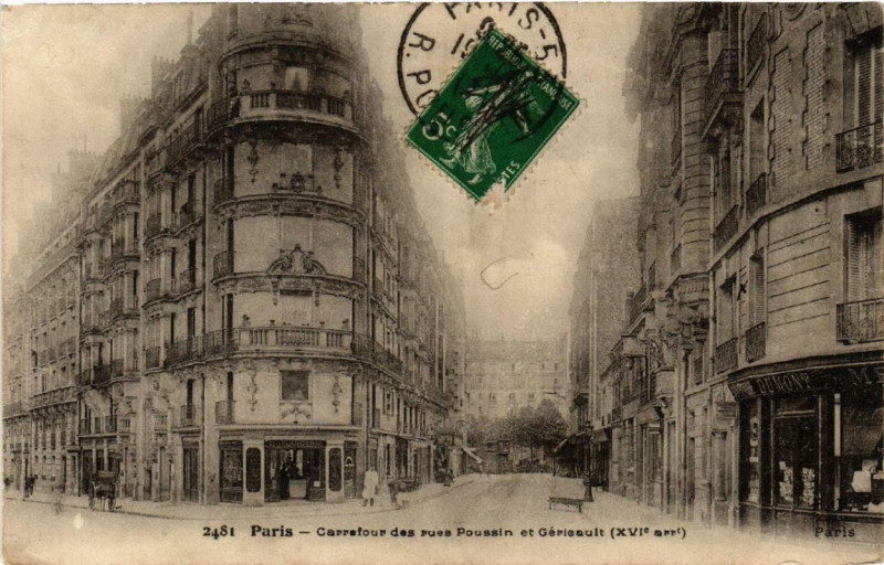 Carte postale ancienne Carrefour des rues Poussin et Géricault à Paris 16e