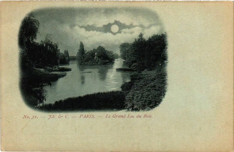 Carte postale ancienne Le Grand Lac du Bois à Paris 16e