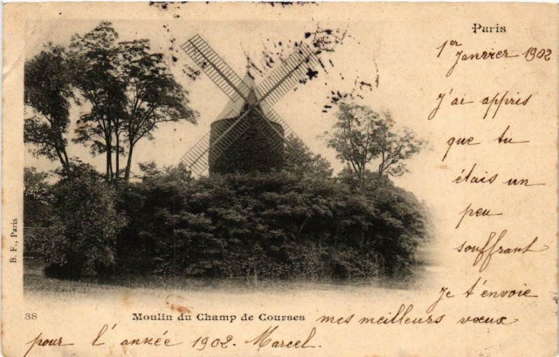 Carte postale ancienne Moulin du Champ de Courses à Paris 16e