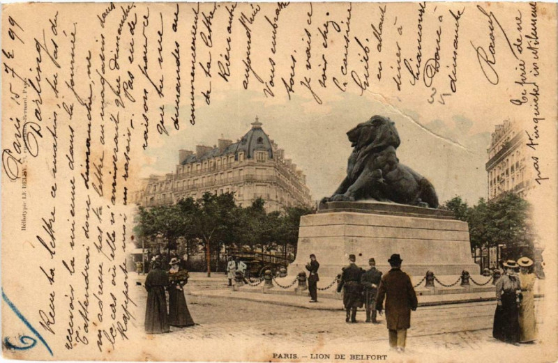 Carte postale ancienne Lion de Belfort à Paris 14e
