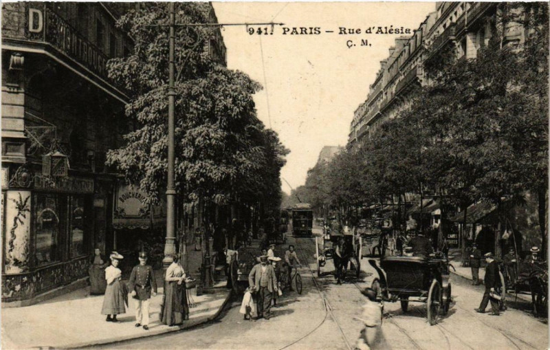 Carte postale ancienne Rue d'Alésia à Paris 14e