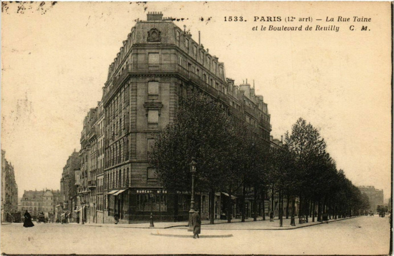 Carte postale ancienne Paris 12e Rue Taine et le Bd de Reuilly ed. C.M à Paris 12e