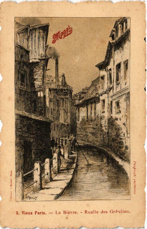 Carte postale ancienne La Bièvre - Ruelle des Gobelins à Paris 13e