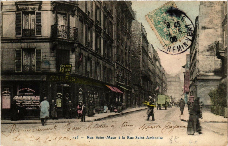 Carte postale ancienne Paris (11e) Rue Saint-Maur. a la Rue Saint-Ambroise à Paris 11e