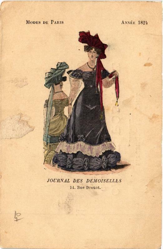 Carte postale ancienne Paris (9e) Modes de Paris. Année 1824 Journal Des Demoiselles à Paris 9e