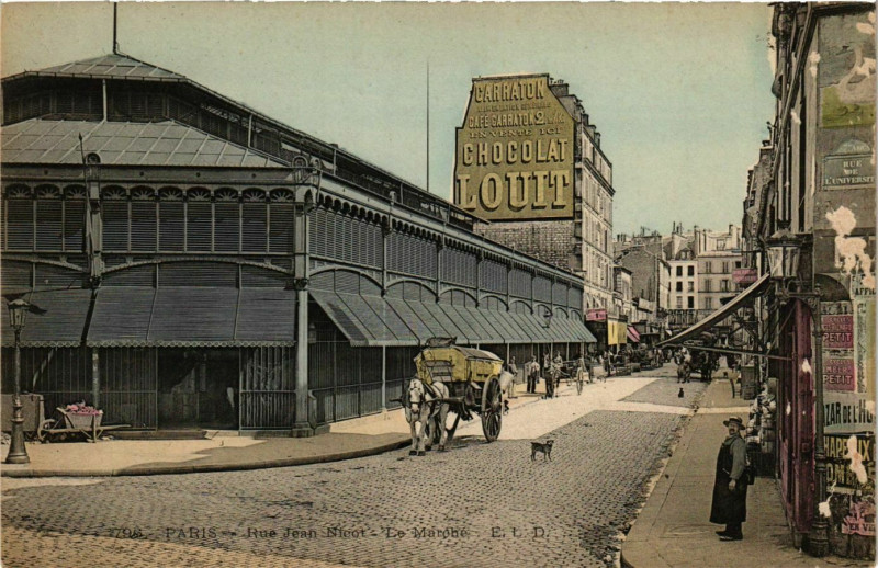 Carte postale ancienne Paris 7e Rue Jean-Nicot Le Marché ed. E.L.D à Paris 7e
