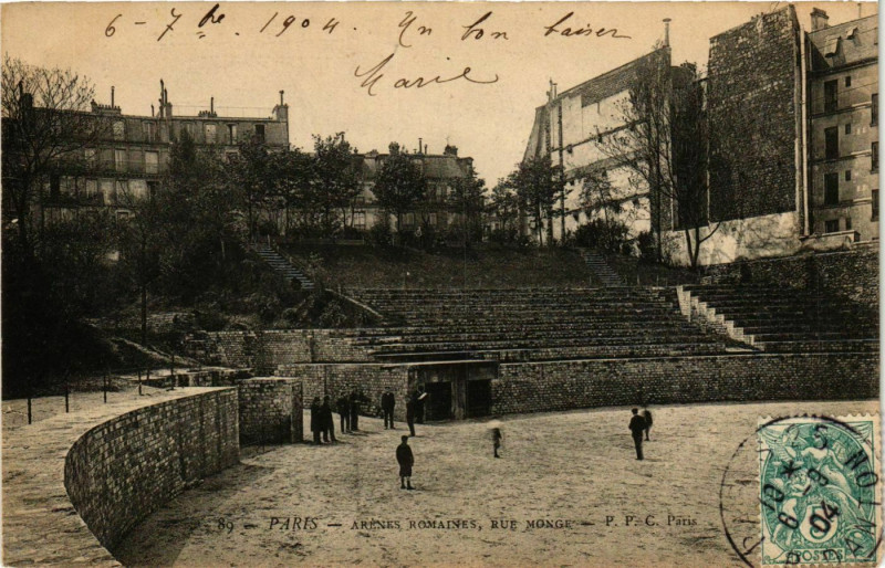 Carte postale ancienne Arènes Romaines, rue Monge à Paris 5e
