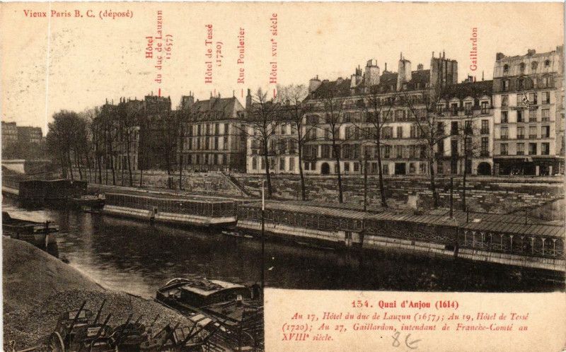 Carte postale ancienne Paris (4e) Quai d'Anjou à Paris 4e