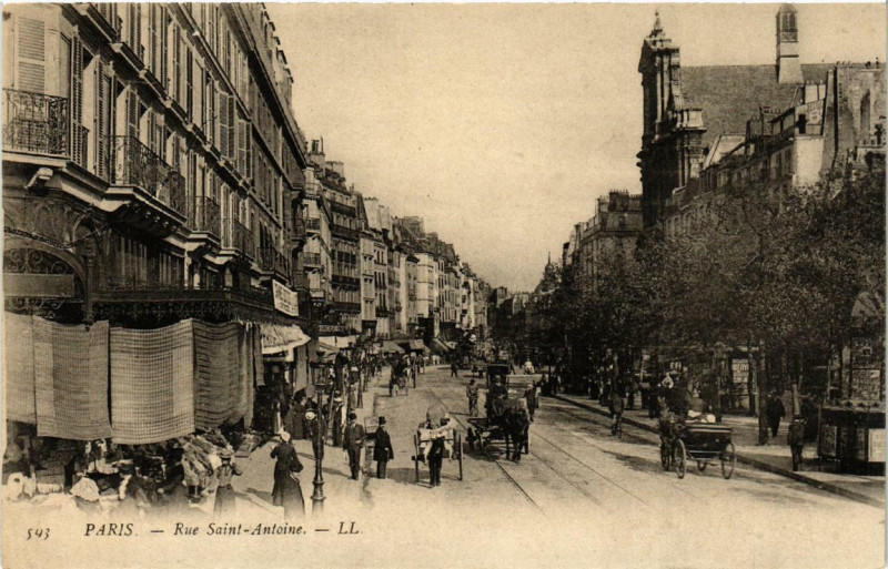 Carte postale ancienne Paris (4e) Rue Saint-Antoine à Paris 4e
