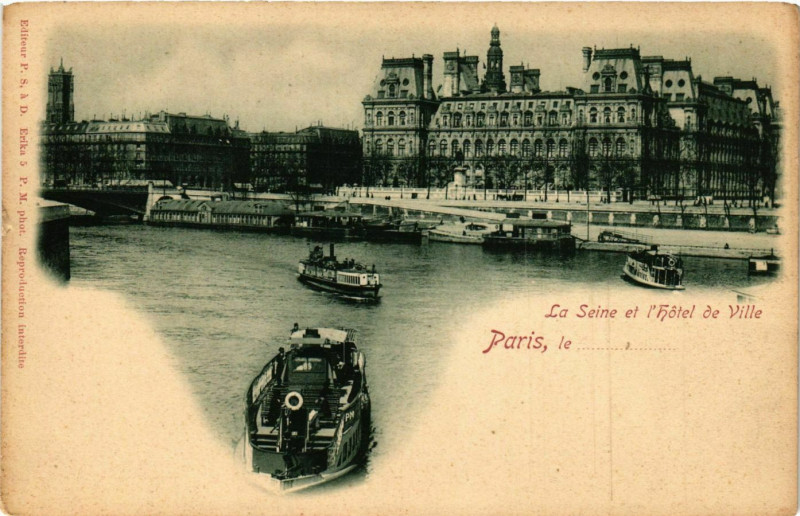 Carte postale ancienne Paris 4e La Seine et l'Hotel-de-Ville à Paris 4e