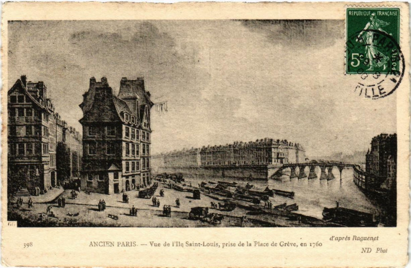 Carte postale ancienne Paris (4e) Vue de l'Ile-Saint-Louis en 1760 à Paris 4e