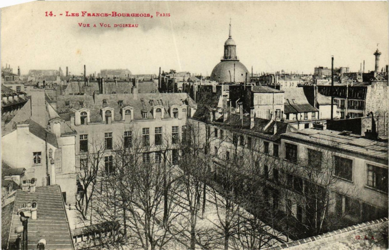 Carte postale ancienne Paris (4e) Les Francs-Bourgeois. vue a vol d'oiseau à Paris 4e