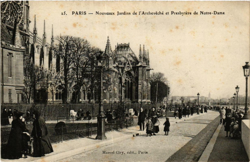 Carte postale ancienne Paris (4e) Nouveaux Jardins de l'Archeveche. Presbytere à Paris 4e