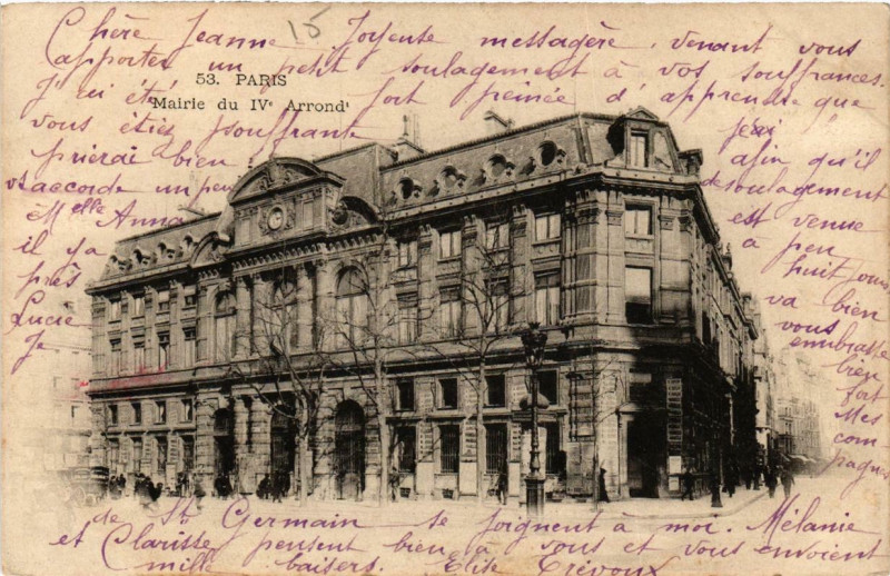 Carte postale ancienne Paris (4e) Mairie du Iv Arrondissement à Paris 4e