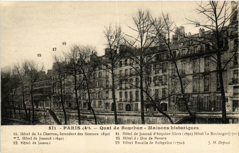 Carte postale ancienne Paris (4e) Quai de Bourbon. Maisons historiques à Paris 4e