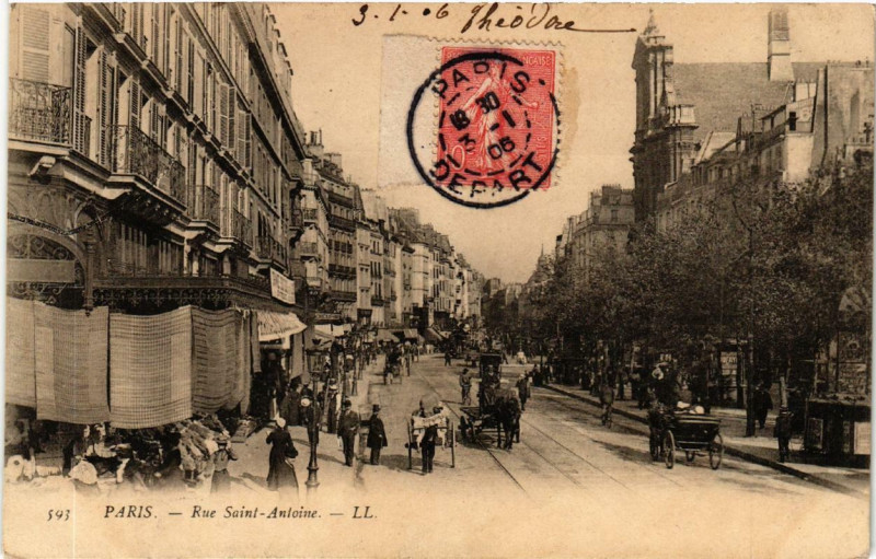 Carte postale ancienne Paris (4e) Rue Saint-Antoine à Paris 4e
