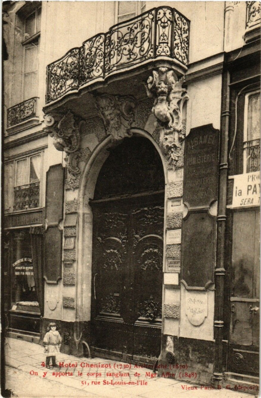 Carte postale ancienne Paris (4e) 51 rue Saint-Louis en l'Ile. Hotel Chenizot à Paris 4e