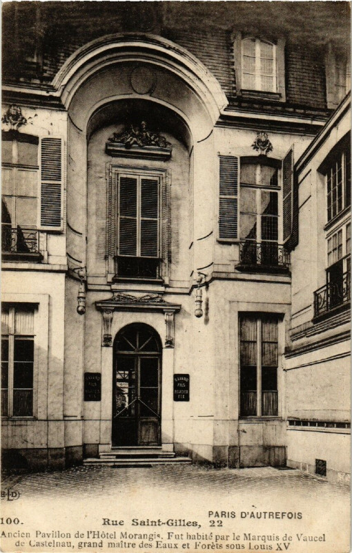 Carte postale ancienne Paris (4e) 22 Rue Saint-Gilles. Hotel Morangis à Paris 4e