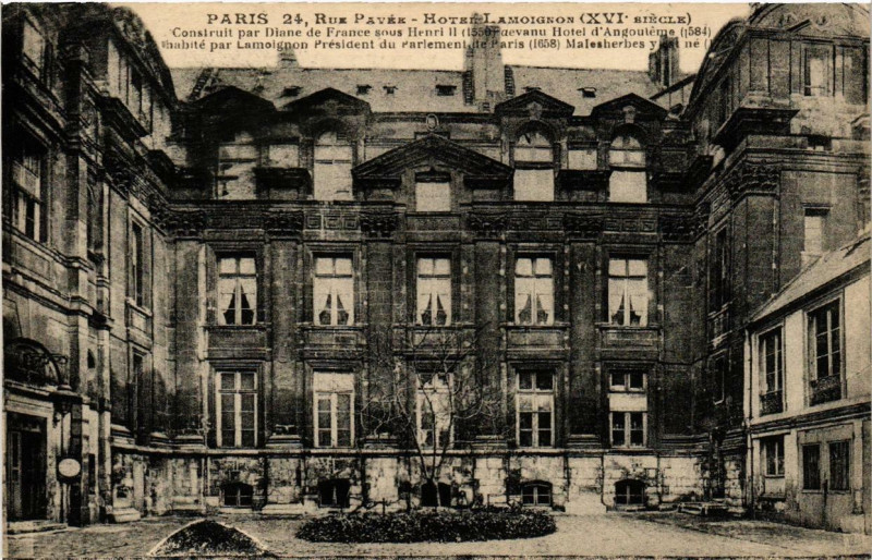 Carte postale ancienne Paris (4e) 24 Rue Pavée. Hotel Lamoignon à Paris 4e