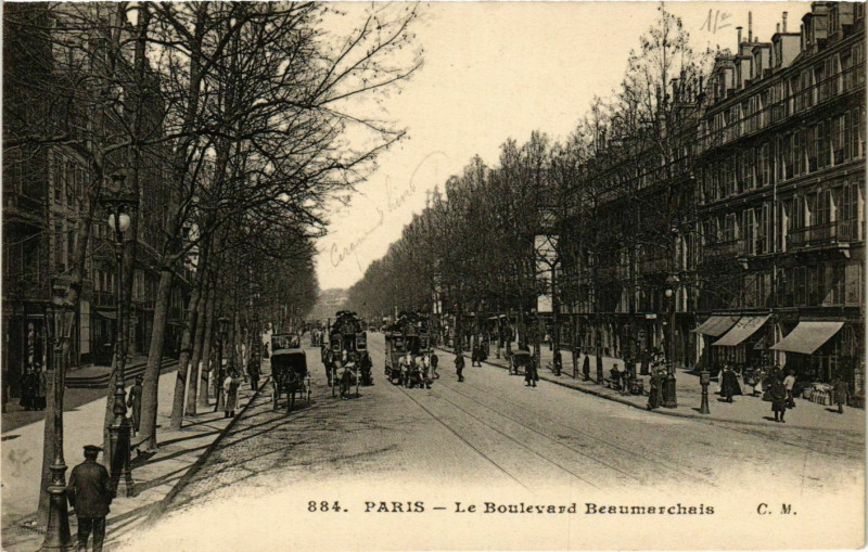 Carte postale ancienne Paris 3e Boulevard Beaumarchais ed. C.M à Paris 3e
