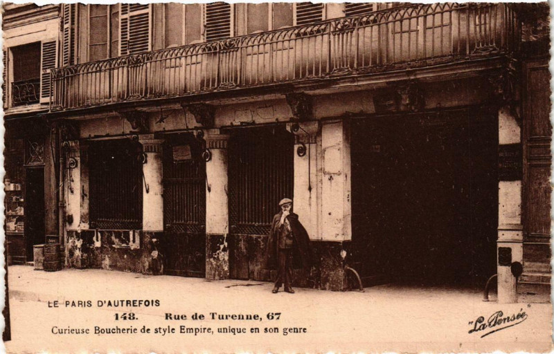 Carte postale ancienne Paris (3e) 67 rue de Turenne Curieuse Bucherie à Paris 3e
