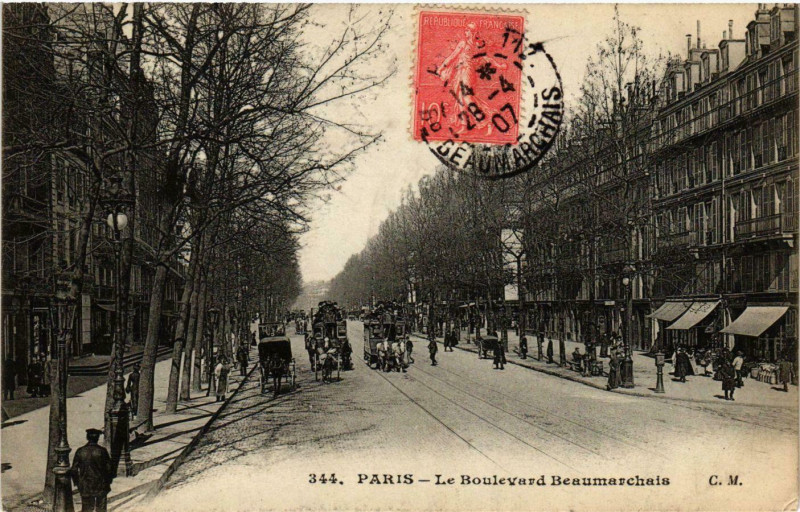 Carte postale ancienne Paris 3e Boulevard Beaumarchais ed. C.M à Paris 3e