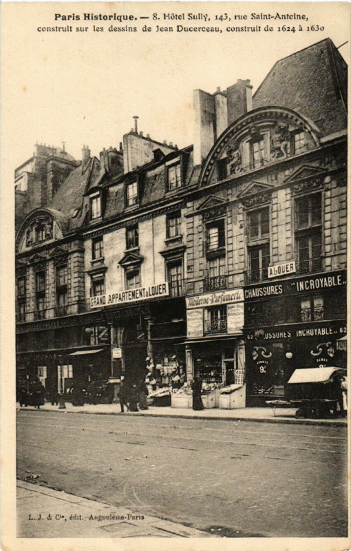 Carte postale ancienne Paris (4e) 143 Rue Saint-Antoine. Hotel Sully à Paris 4e