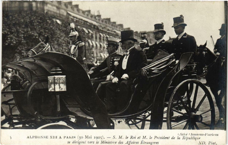 Carte postale ancienne Paris Alphonse Xiii. Le Roi et le President à Paris