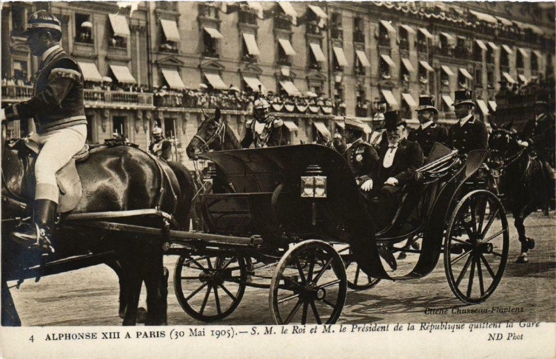 Carte postale ancienne Paris Alphonse Xiii. Le Roi et le President à Paris