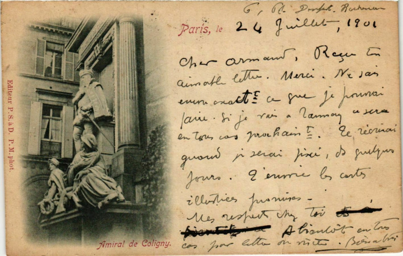 Carte postale ancienne Paris Amiral de Coligny à Paris