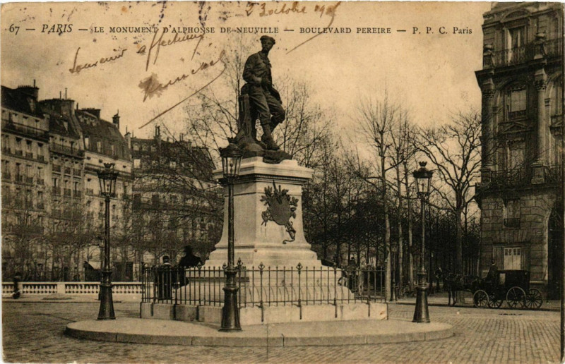 Carte postale ancienne Le Monument d'Alphonse de Neuville - Boulevard Pereire à Paris 17e