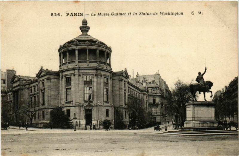 Carte postale ancienne Le Musée Guimet et la Statue de Washington à Paris 16e