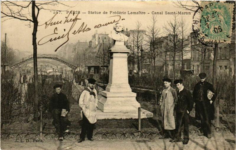 Carte postale ancienne Paris 10e Canal Saint-Martin Statue de Frederic Lemaitre ed. E.L.D à Paris 10e
