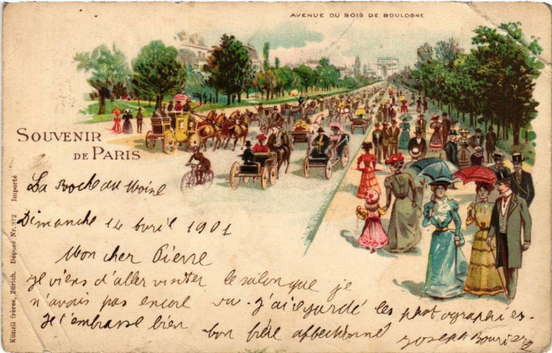 Carte postale ancienne Souvenir de Paris - Avenue du Bois de Boulogne à Paris 16e