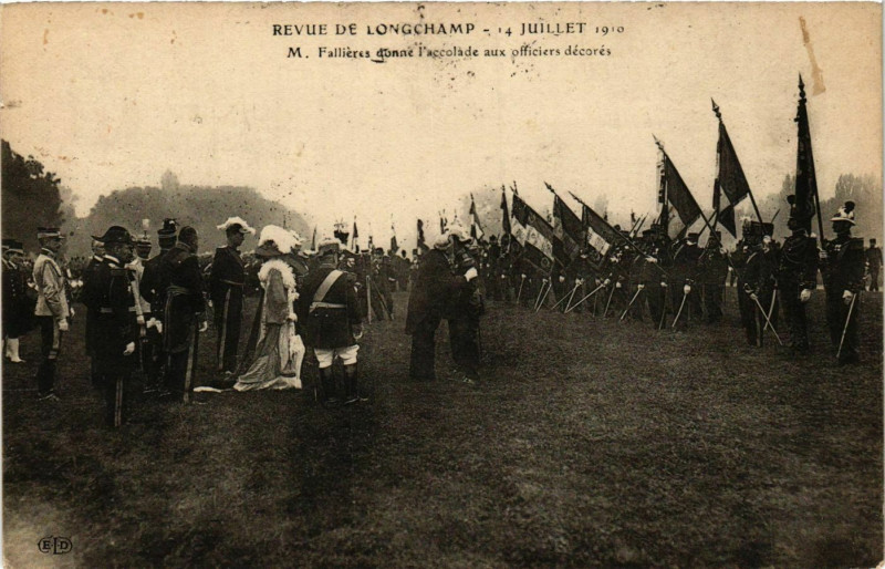 Carte postale ancienne Paris Revue de Longchamp 1910 M. Fallieres à Paris